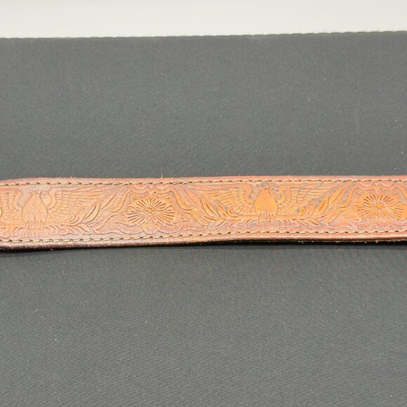 Vtg Western Justin Tooled Leather Name Belt "BURT" Covered Wagon Belt Buckle 38" - Picture 5 of 11